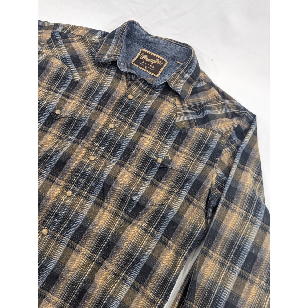 Vintage Wrangler Pearl Snap Shirt Mens Size Medium Plaid Multicolor Cowboy Rodeo